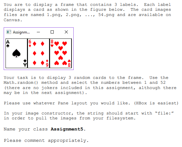 JavaFX: Make a program that will display 3 cards from a deck