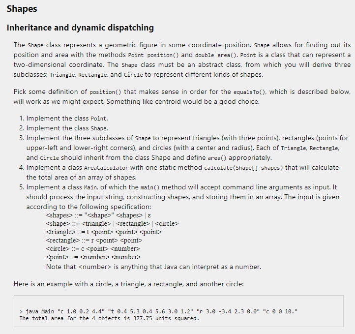 In Java Your main should produce the preceding output via the following