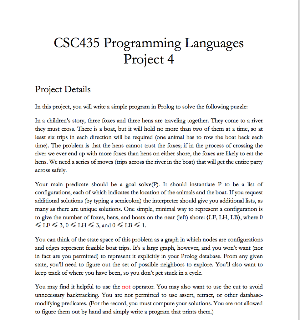 CSC435 Programming Languages Proiect 4 Project Details In this project, you