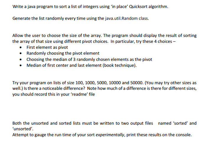 Write a java program to sort a list of integers using