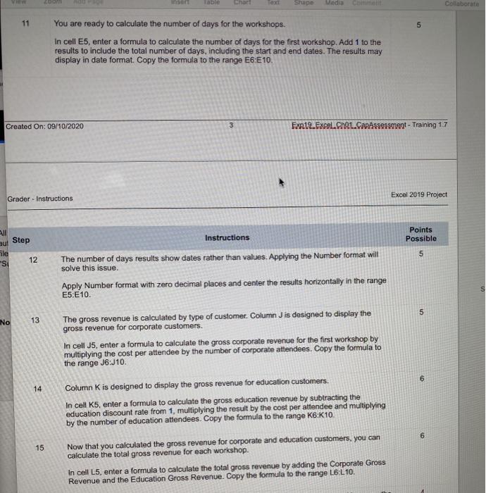  steps 11 through 15 please om Table Shape Collaborate 11 5