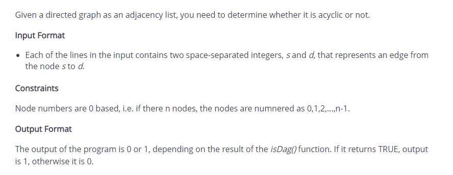 write in java8 Given a directed graph as an adjacency list, you