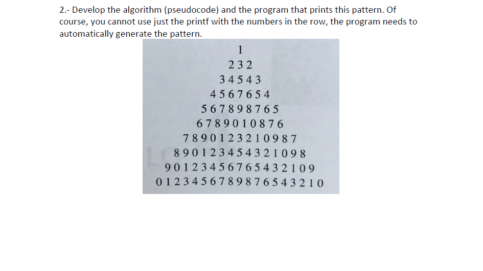 Is for C not C++ 2.- Develop the algorithm (pseudocode) and