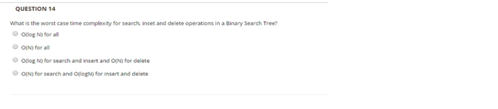QUESTION 14 What is the worst case time complexity for search,