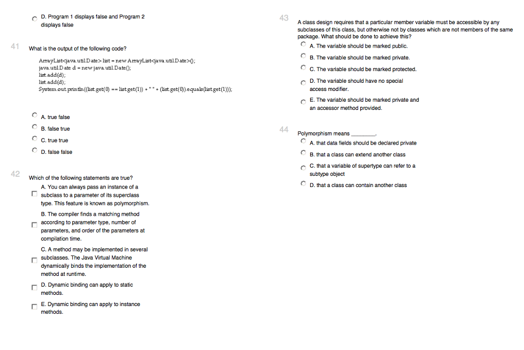  Program 1 displays false and Program 2 displays false what is