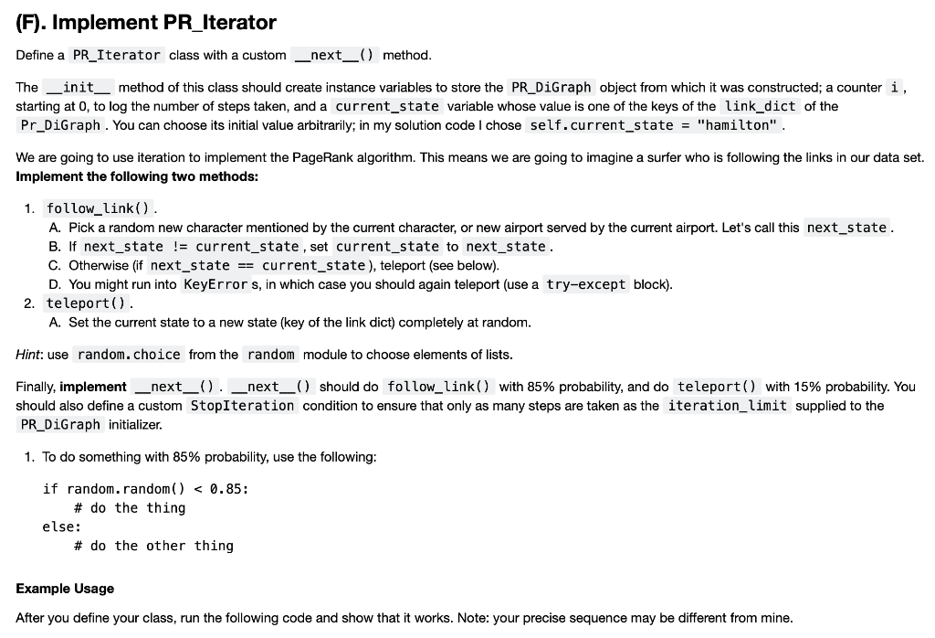  (F). Implement PR_Iterator Define a PR_Iterator class with a custom _next_()