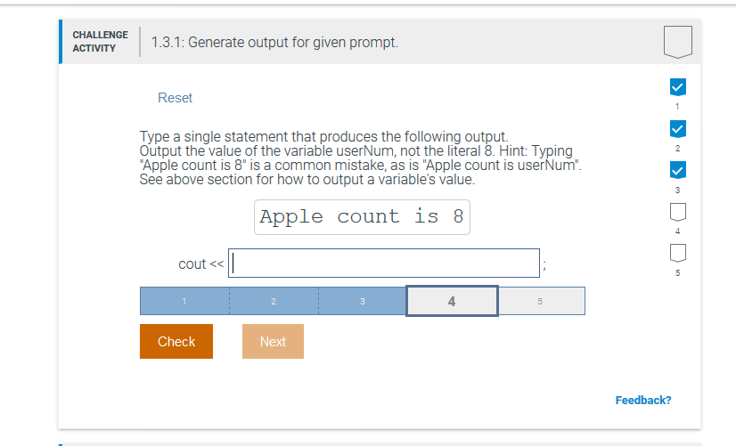  Show with C++ format. Type a single statement that produces the