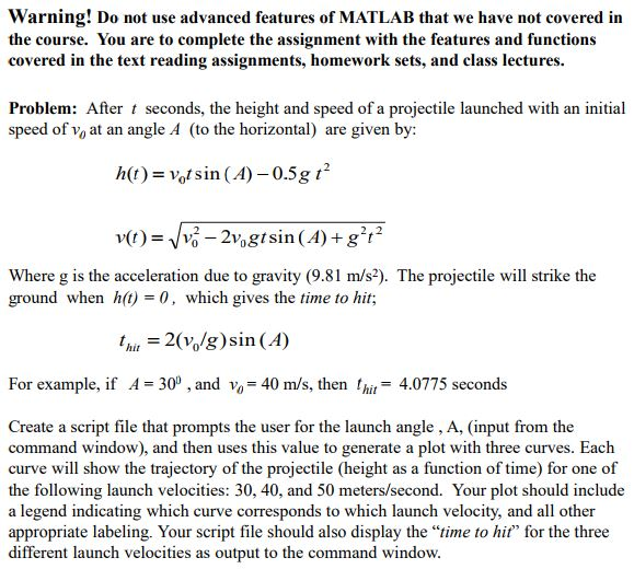 Using Matlab to set up a coruse for a projectile. Warning! Do