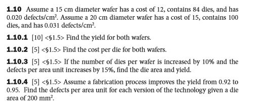  1.10 Assume a 15 cm diameter wafer has a cost of