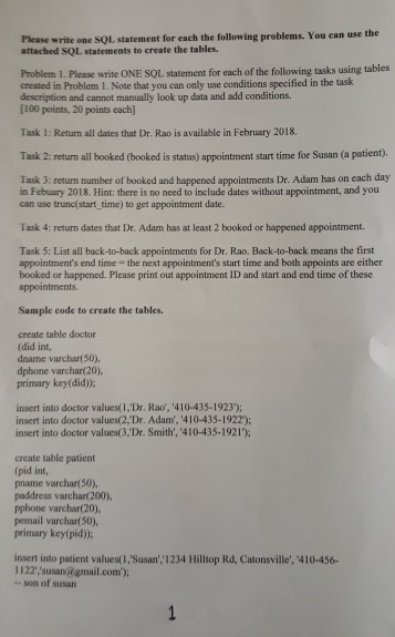Please use Oracle 11g SQL Please write one SQl, statement for each