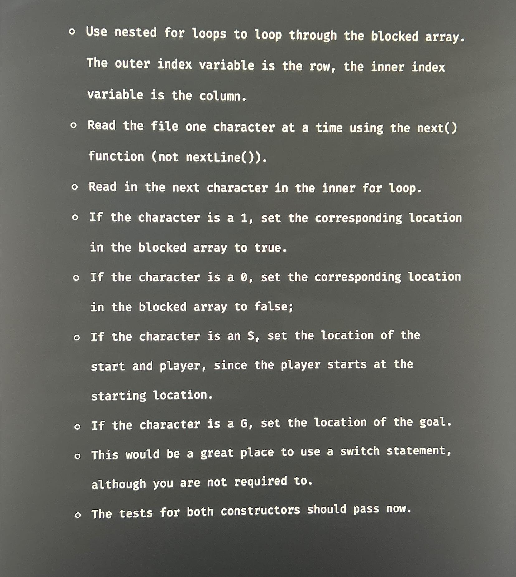  Use nested for loops to loop through the blocked array. The