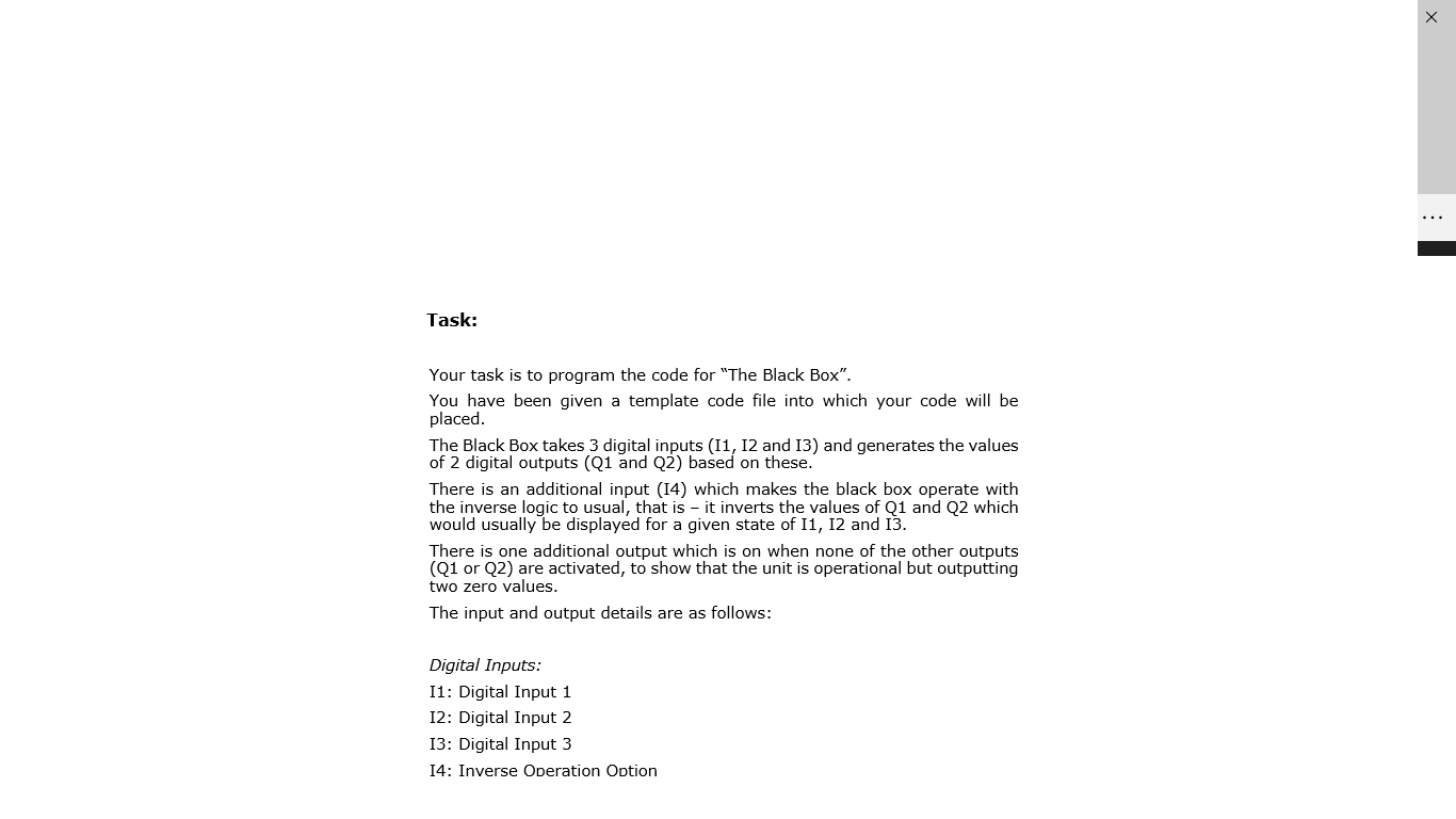  Task: Your task is to program the code for "The Black