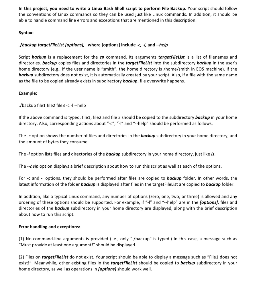 Create a linux bash shell script to perform a file backup In
