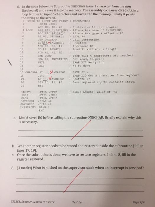  In the code below the Subroutine ONECHAR takes 1 character from