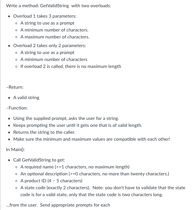 Please help with this C# prompt to create a method with two