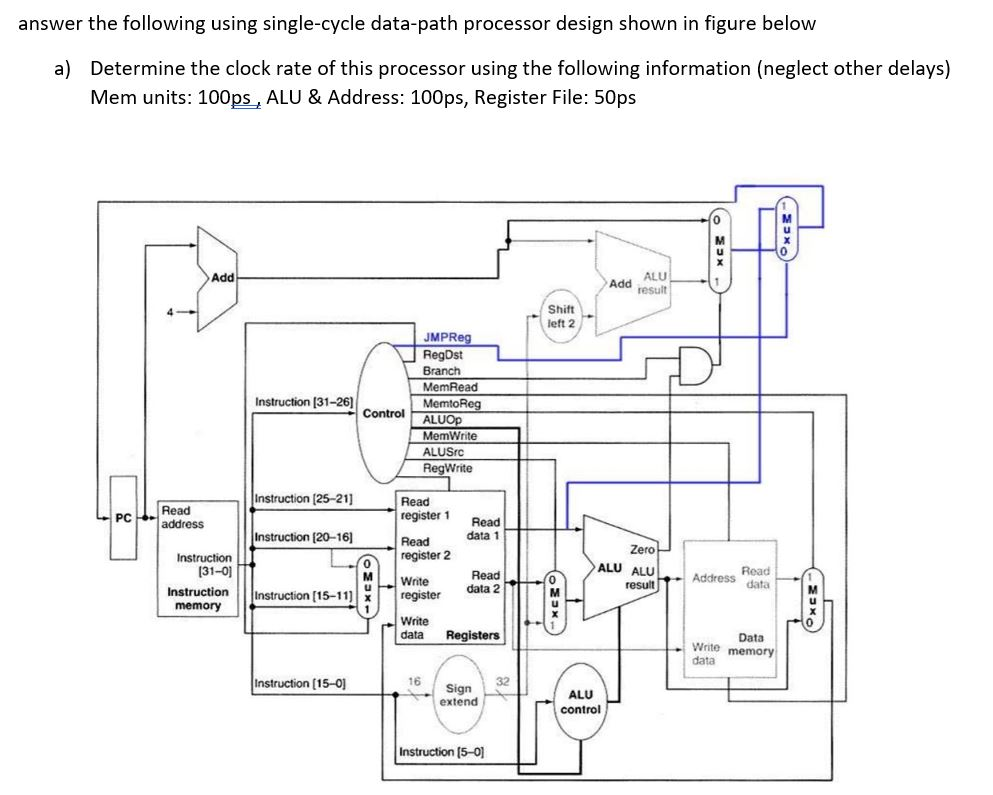  answer the following using single-cycle data-path processor design shown in figure