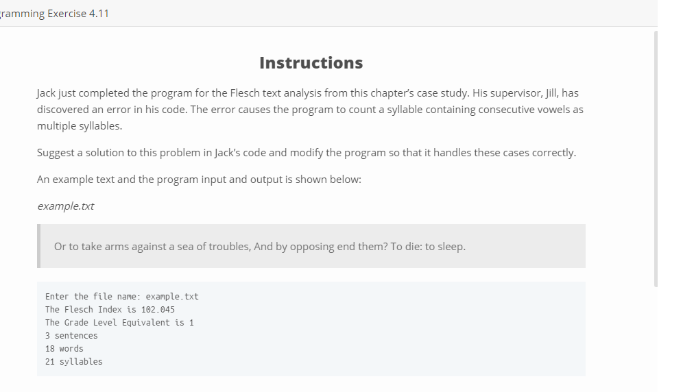 python Jack just completed the program for the Flesch text analysis from