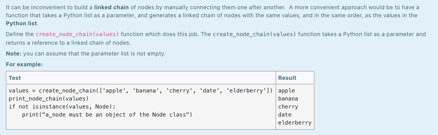python please It can be inconvenient to build a linked chain of