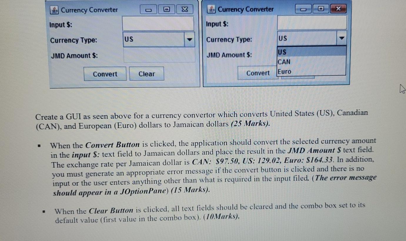  java D X Currency Converter 0 Currency Converter Input $: Input
