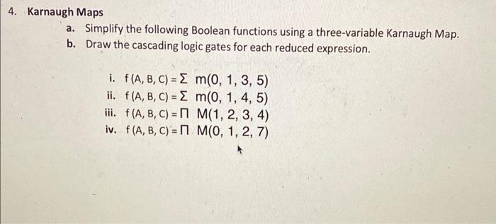 please do all parts for aol Karnaugh Maps a. Simplify the following