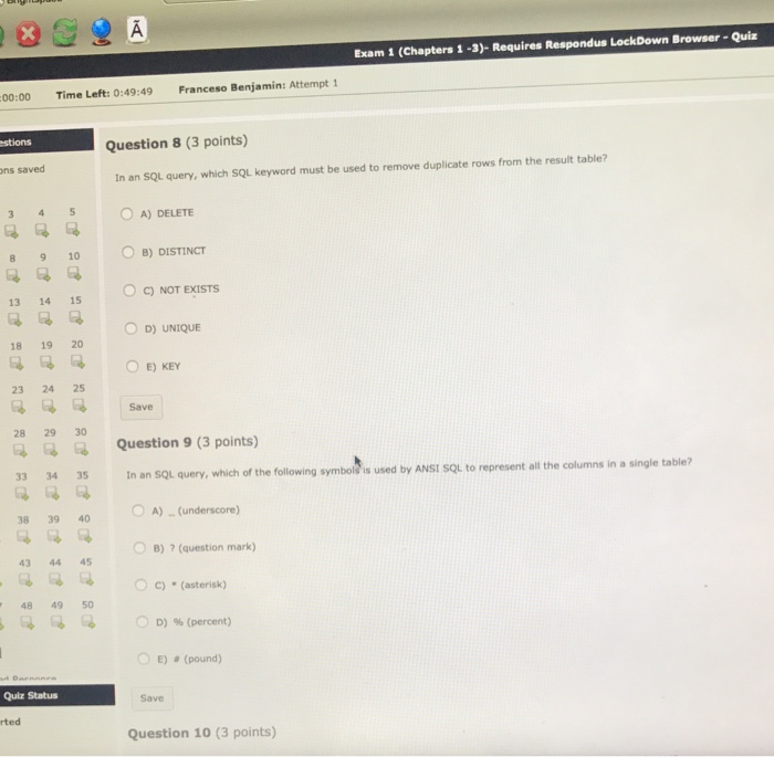 Question 3 (3 points) 35 A database is considered "self-describing" because O