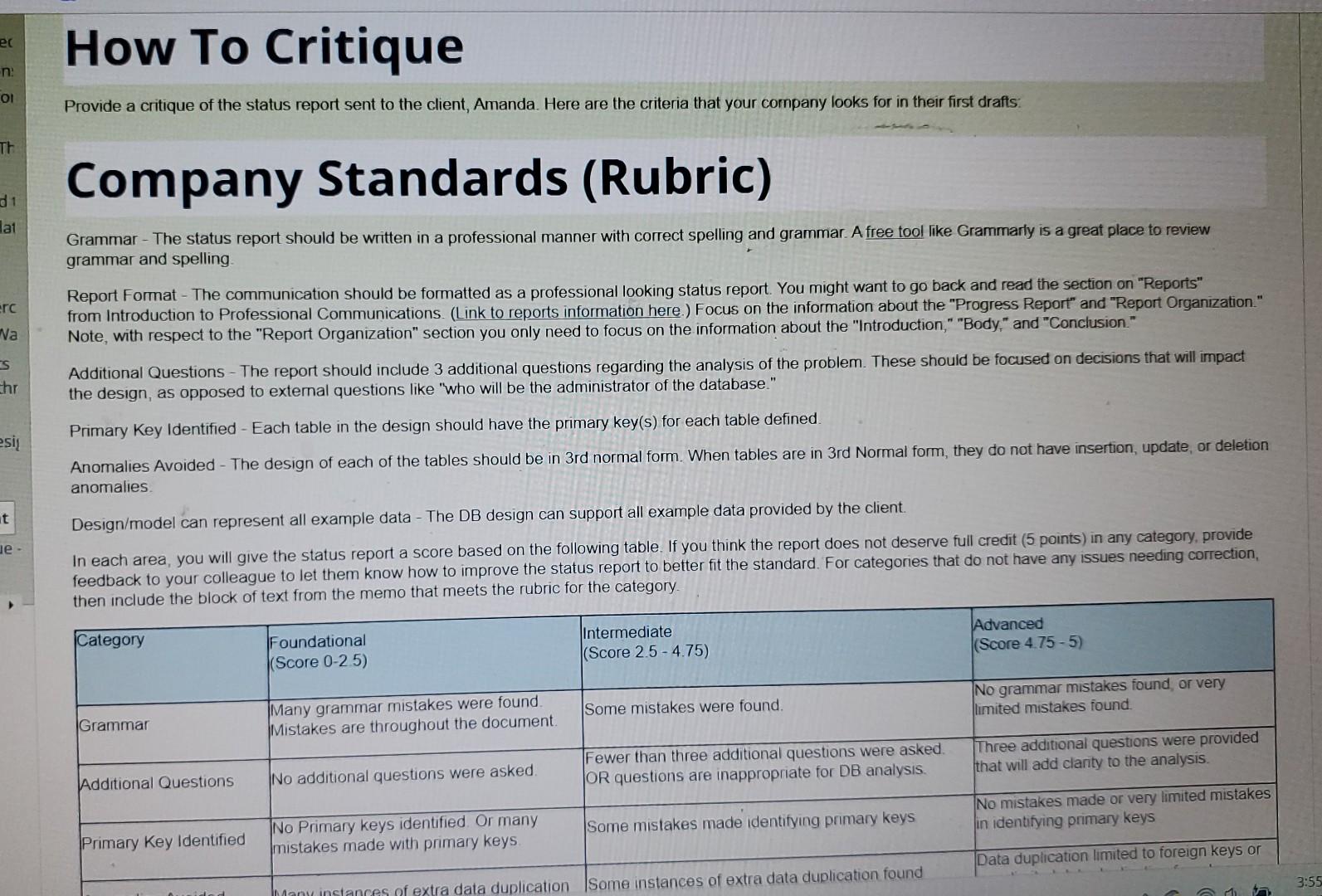 This email is in regards to the database design we discussed for