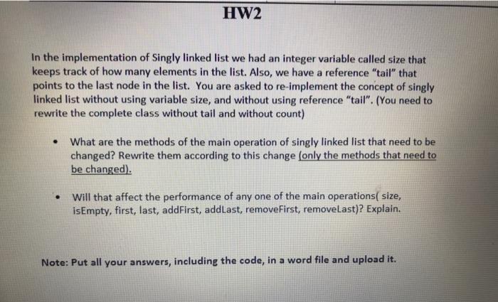  i want the codes in java plz HW2 In the implementation