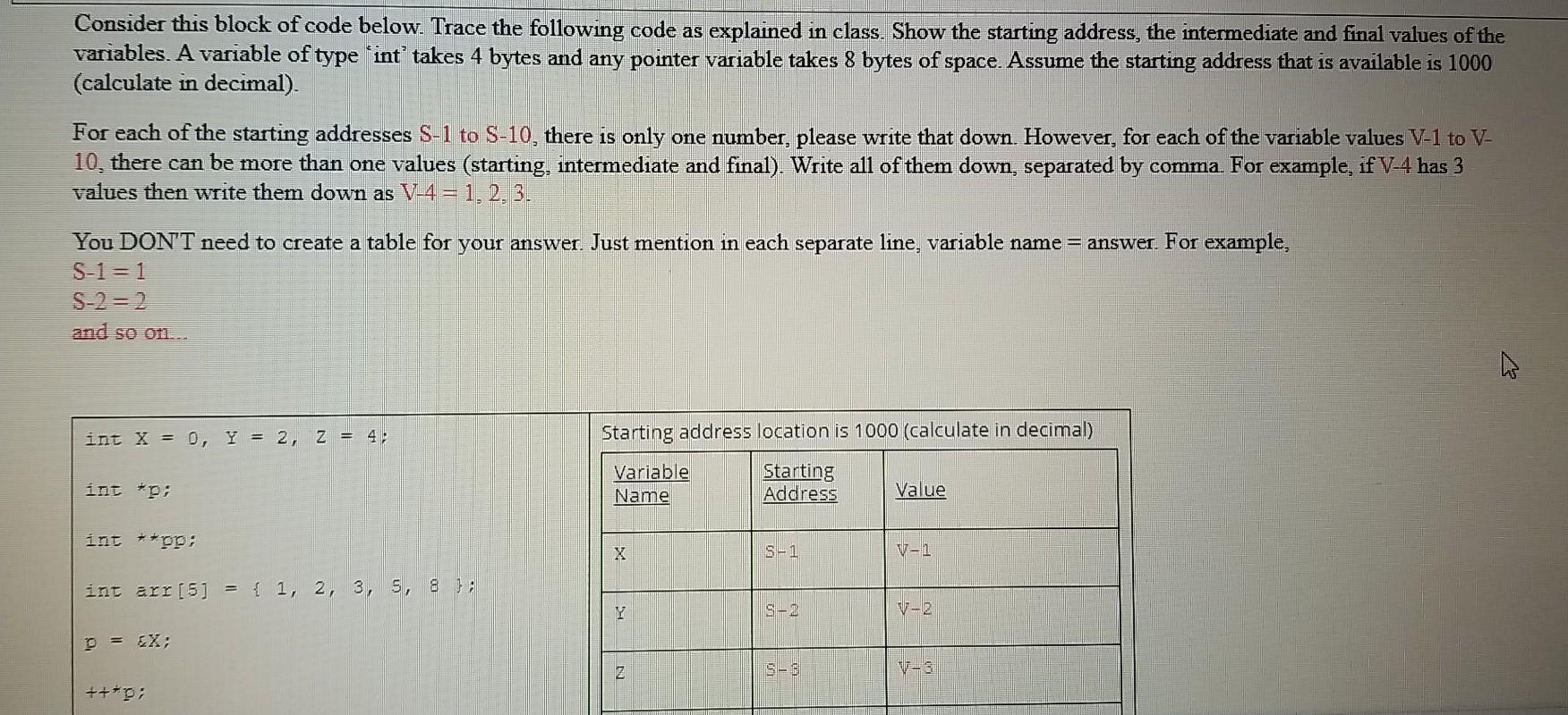 In C please Consider this block of code below. Trace the