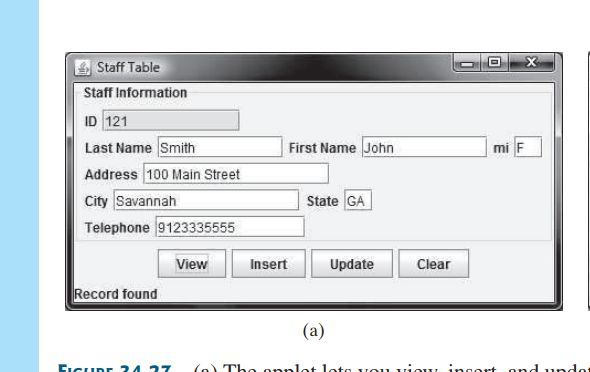 Java programming (Access and update a Staff table) Write a Java applet