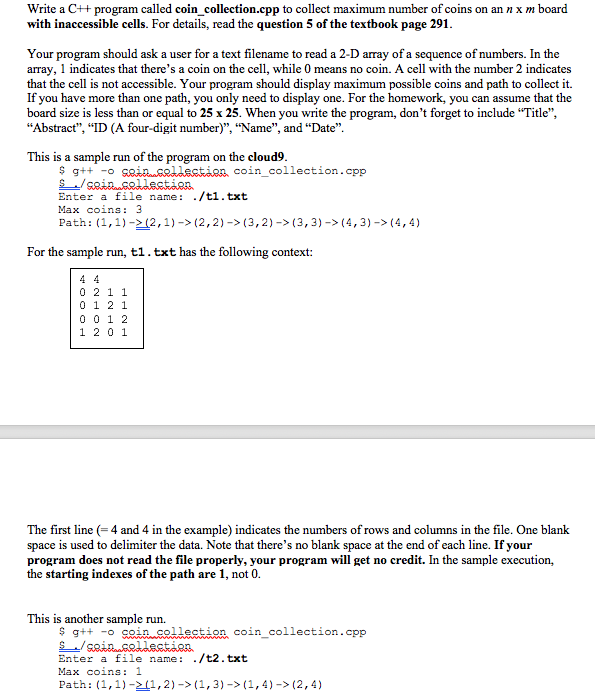  Write a C+program called coin collection.cpp to collect maximum number of
