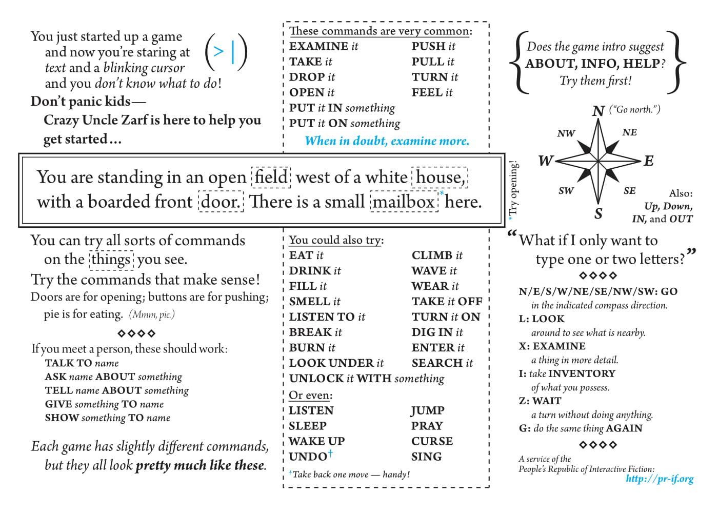 Text Based Game Cheat Sheet (Links to an external 1. Use the