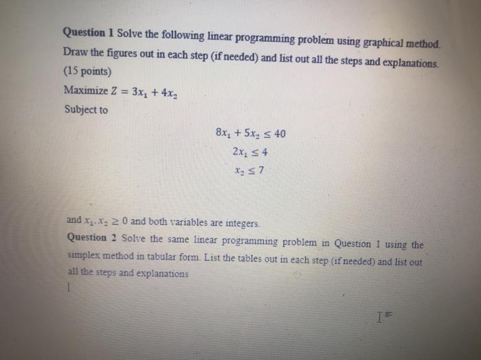graphical method. Draw the figures out in each step (if needed) and
