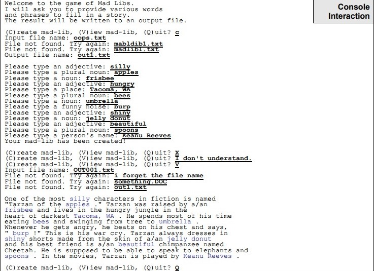 This assignment focuses on file input/output and strings. Turn in a file