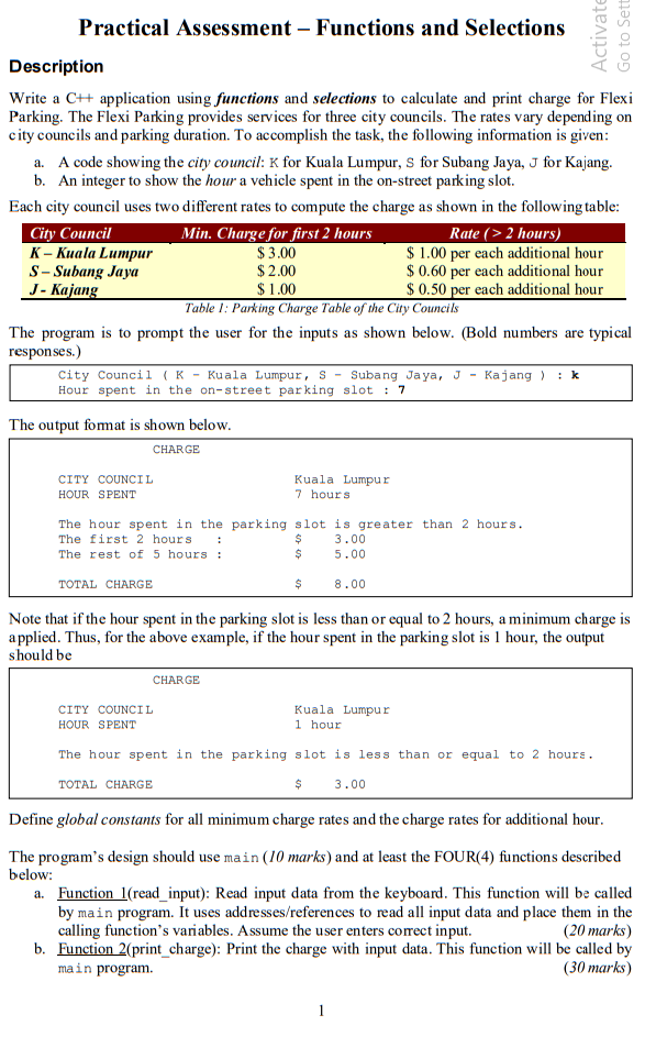  Activate Go to Sett Practical Assessment - Functions and Selections Description