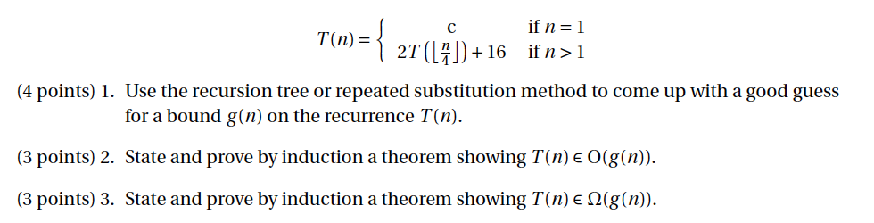  If n = 1 (4 points) 1. Use the recursion tree