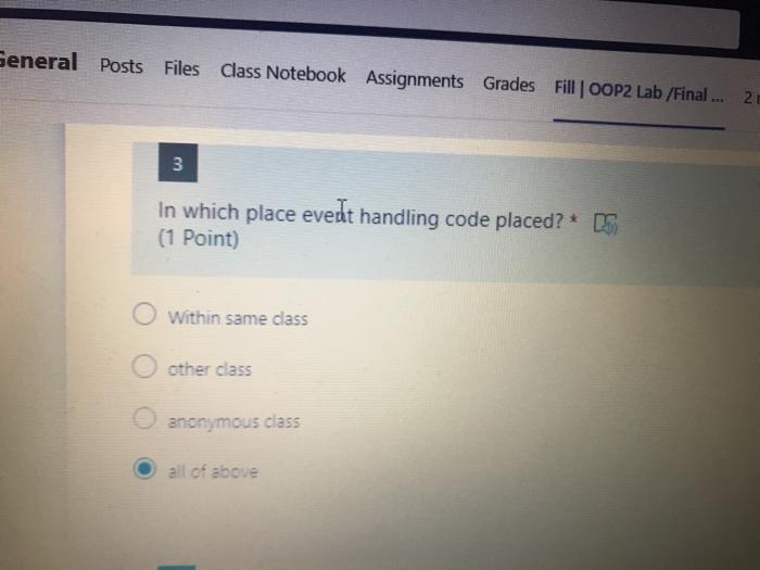  General Posts Files Class Notebook Assignments Grades Fill OOP2 Lab /Final...