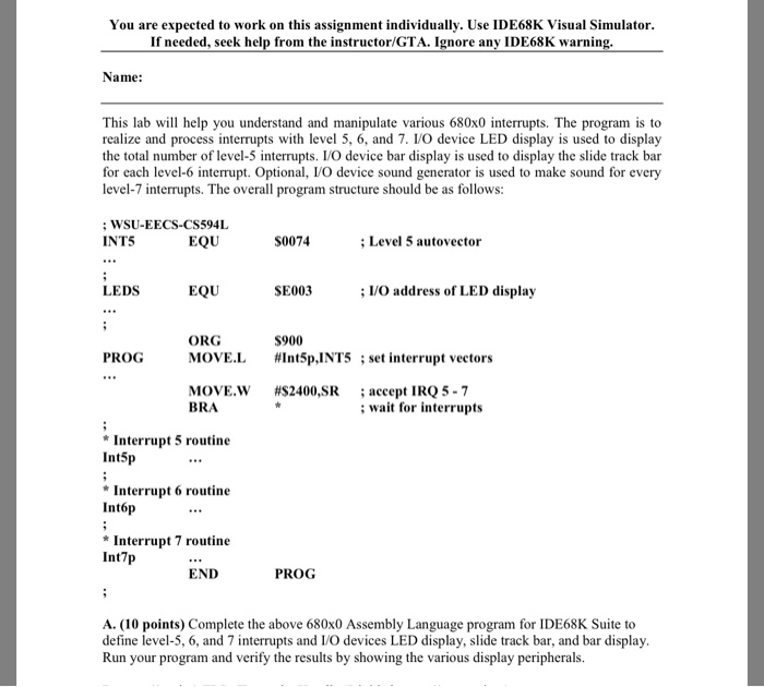  Assembly language program! Please complete part A. thank you! You are