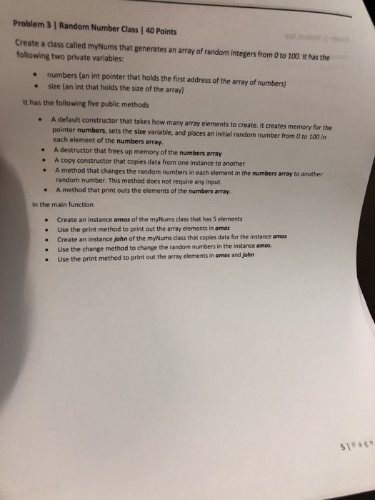  C++ Problem 3 | Random Number Class | 40 Points Create