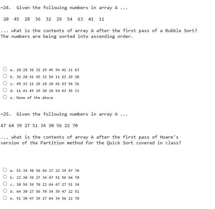 ~24. Given the following numbers in array A... 20 45 28