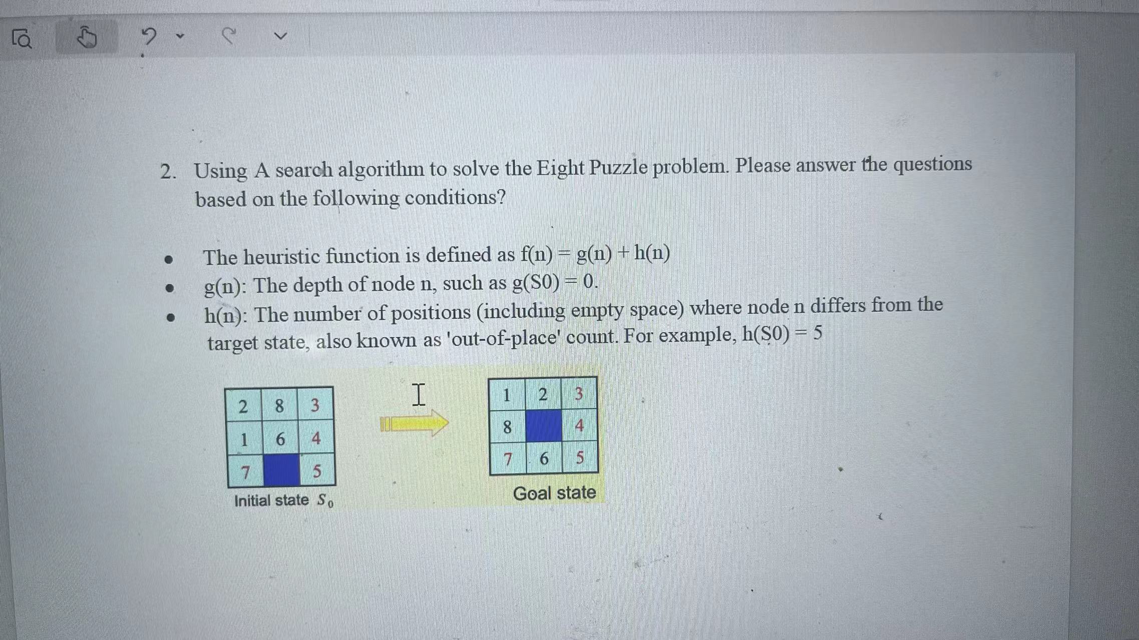  Using A search algorithm to solve the Eight Puzzle problem. Please