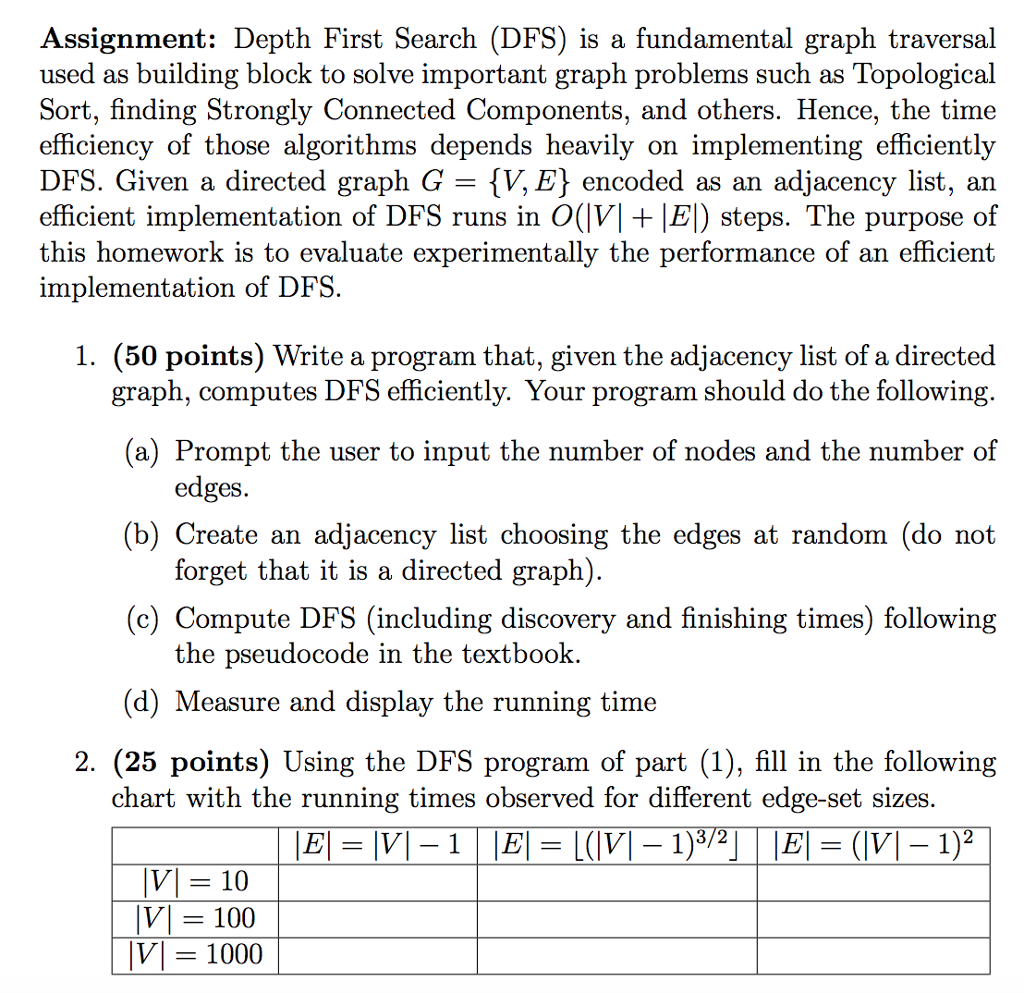 Topic: DFS & Adjacency List The user should be able to enter