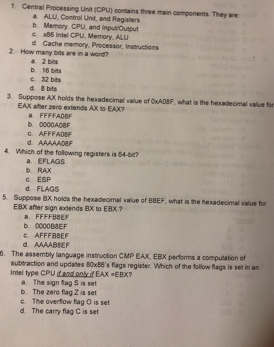  CET 3510 1. Central Processing Unit (CPU) contains three main components.