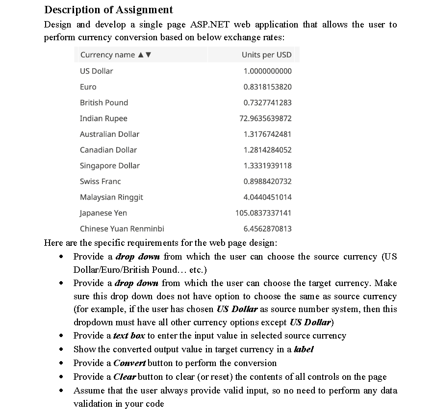 USE C# as code Description of Assignment Design and develop a single