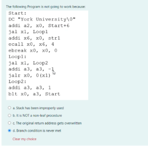 The following Program is not going to work because: Start: DC