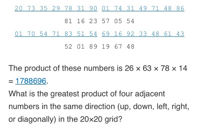 please comment the code as well. In the 20x20 grid below, four