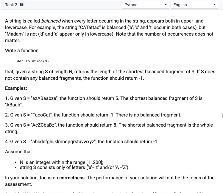 Def Solution(S): Task 2 11 Python English A string is called balanced