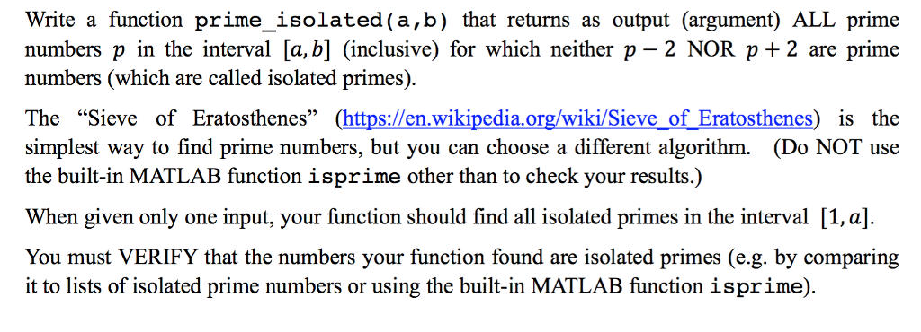  Write a function prime isolated (a,b) that returns as output (argument)