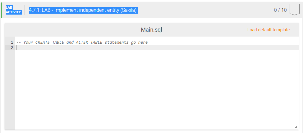 4.7 LAB - Implement independent entity (Sakila) Implement a new independent entity