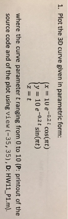  MATLAB Help. 1. Plot the 3D curve given in parametric form: