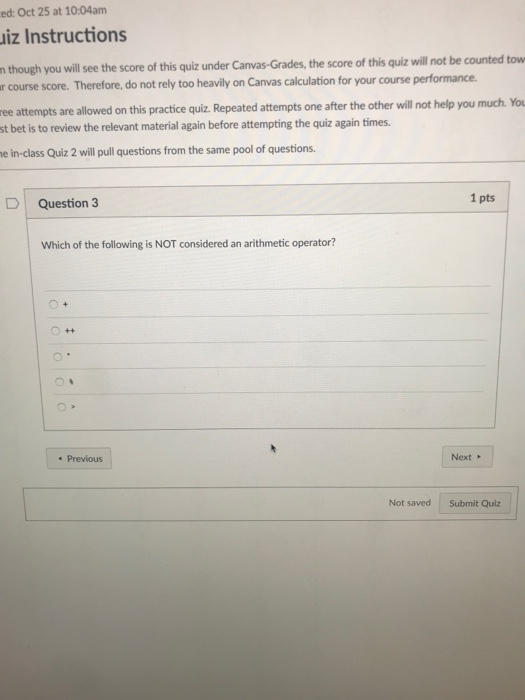 quiz will not be counted course score. Therefore, do not rely too